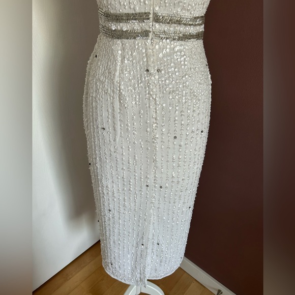 MACDUGGAL Sequined Sleeveless Midi Sheath Dress in WHITE - Picture 10 of 14